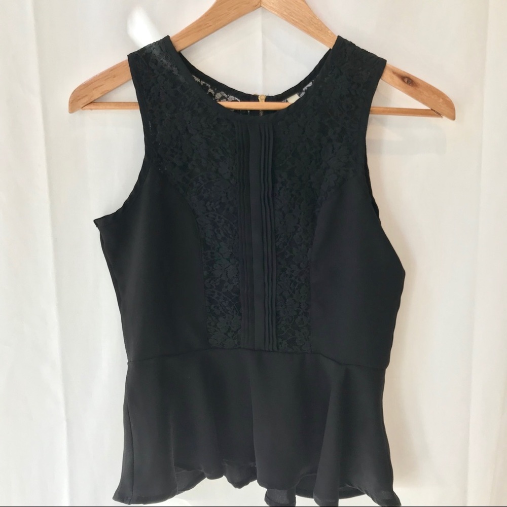 Black sleeveless lace peplum blouse
